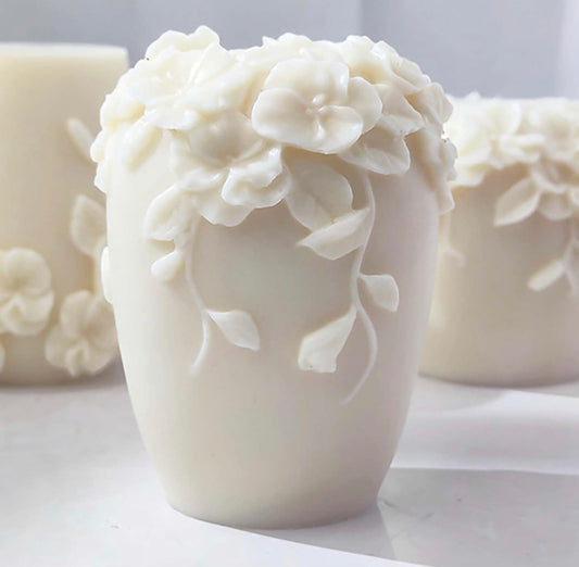 Handmade Duo Flower Pillar Candle, Botanical Home Décor, Natural Fragrance, Unique Gift Idea, Natural Wax